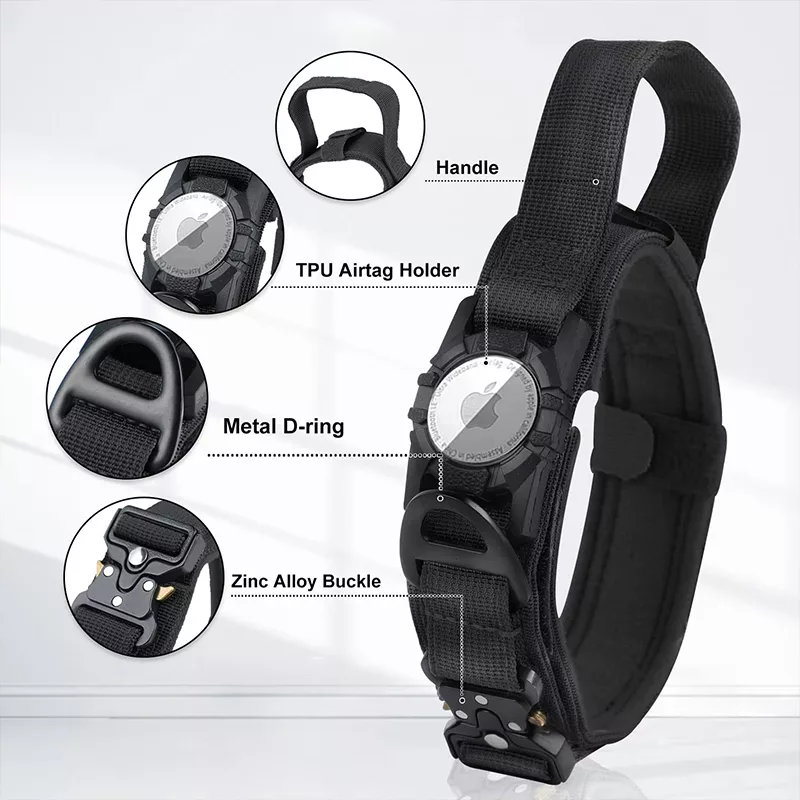 airtag hundehalsbånd, taktisk hundehalsbånd, vanntett hundehalsbånd, hundehalsbånd med håndtak, hundehalsbånd med airtagholder, militært hundehalsbånd