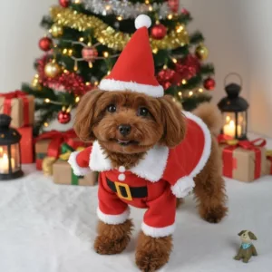 dog santa claus costume, red santa claus costume for dogs, dog santa suit, dog father christmas outfit
